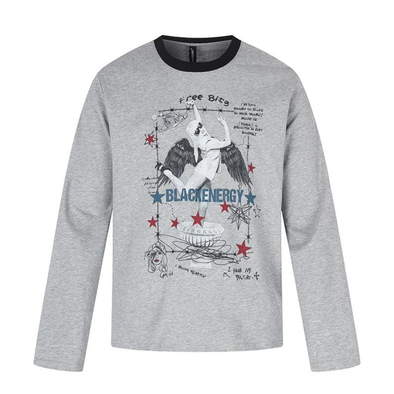 Damen Langarmshirt mit Vintage-Illustration, Kontrastkragen und Relaxed-Fit Nord Taschen