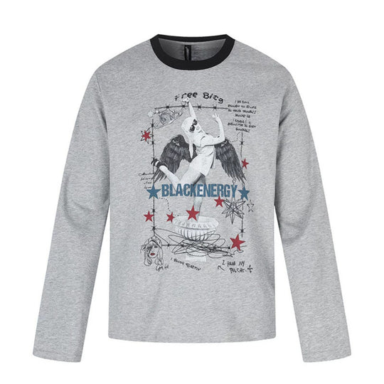 Damen Langarmshirt mit Vintage-Illustration, Kontrastkragen und Relaxed-Fit Nord Taschen