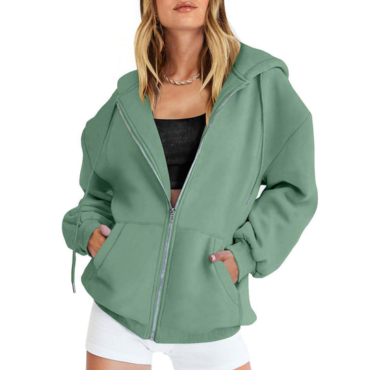 Damen Fleece-Zipjacke im Oversize-Stil mit Kapuze, Kängurutaschen und elastischem Saum Nord Taschen