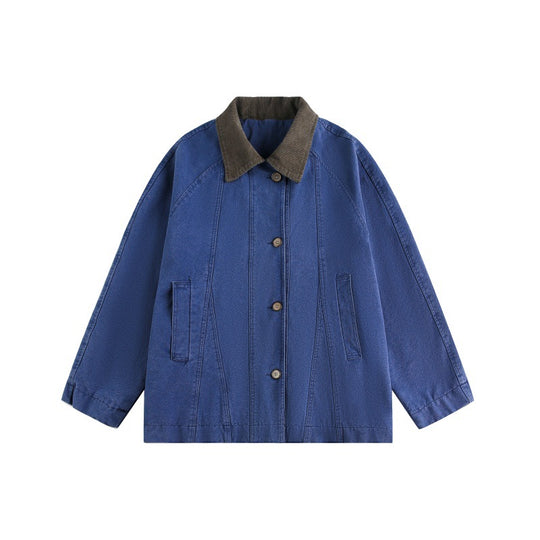 Unisex Kurz geschnittener Boxy-Jeansblouson mit Cordkragen und tonalen Ziernähten Nord Taschen