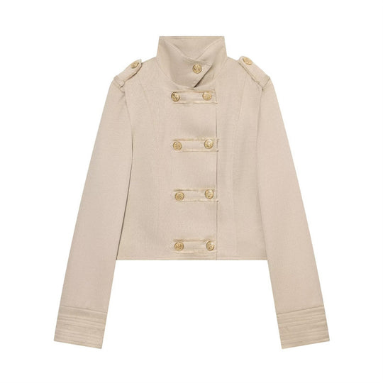 Damen Cropped Militärblazer mit Stehkragen, Epauletten und dekorativer Zierknopfleiste Nord Taschen