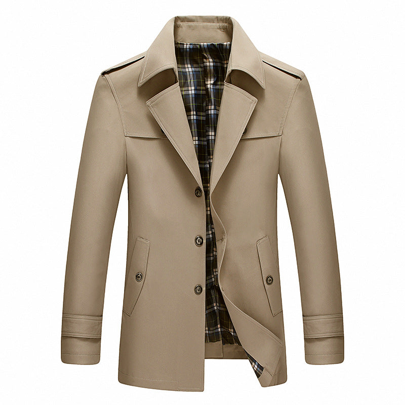 Herren Moderner Kurzmantel im Trenchcoat‑Look mit karierter Innenfütterung und Schulterklappen Nord Taschen