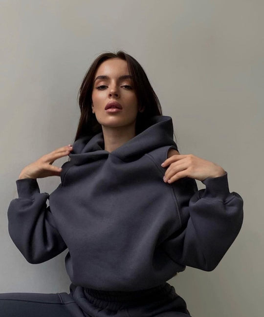 Damen Lässiges zweiteiliges Loungewear-Set mit Schulter-Cutouts und Stehkragen Nord Taschen