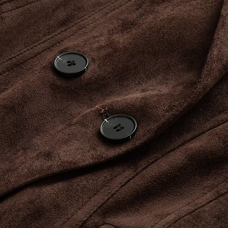 Damen Taillierter Veloursleder-Blazer mit Reverskragen und Pattentaschen Nord Taschen