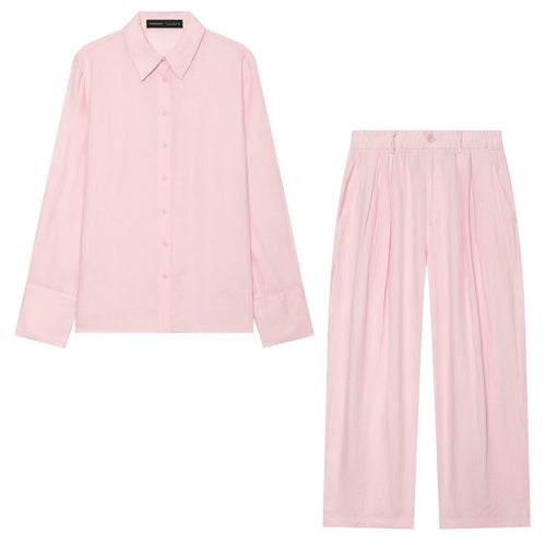 Damen Zweiteiliges Satin-Set mit weichem Oversized-Hemd und hochgeschnittener Palazzo-Hose Nord Taschen