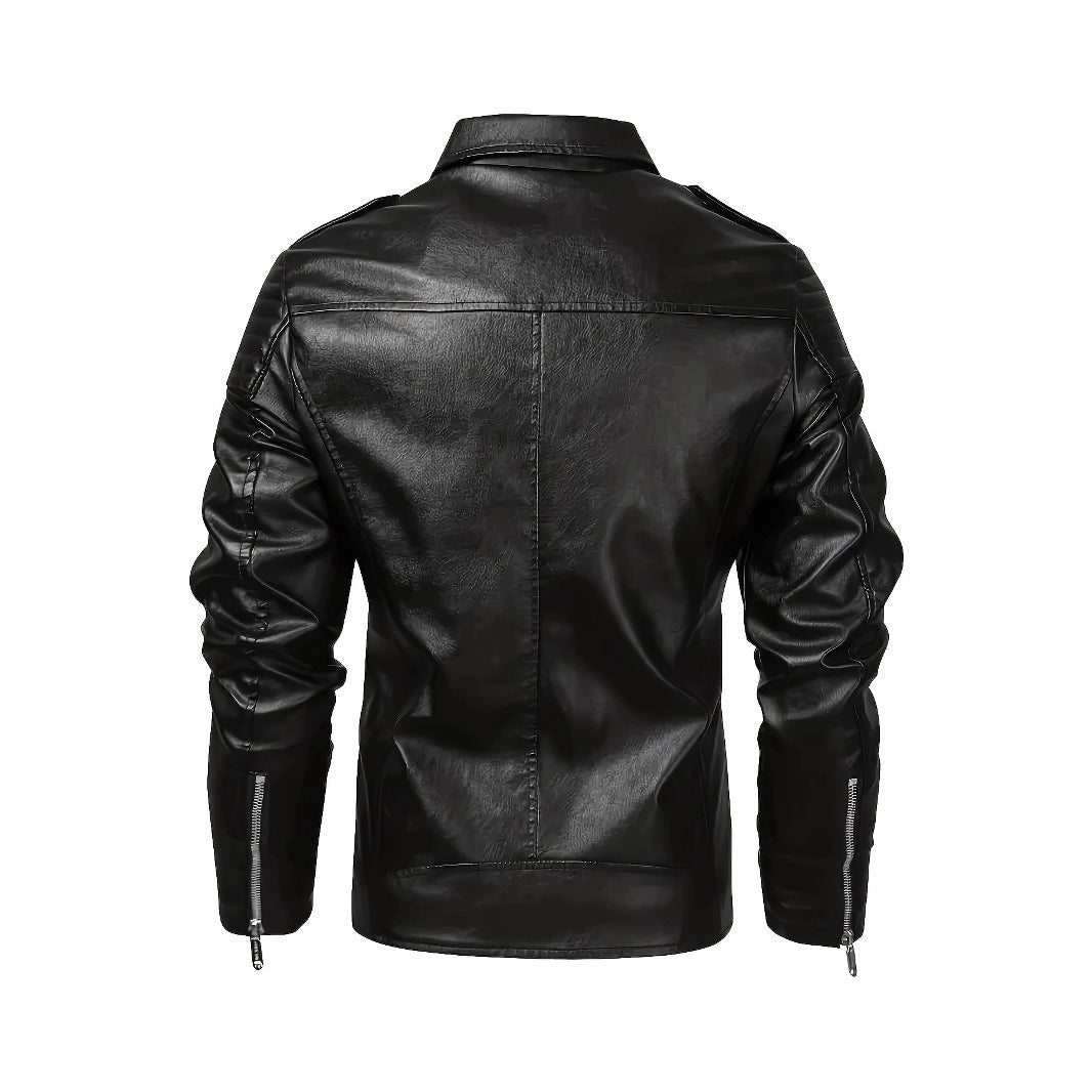 Herren Bikerjacke aus Lederimitat mit asymmetrischem Reißverschluss und gepolsterten Schultereinsätzen Nord Taschen