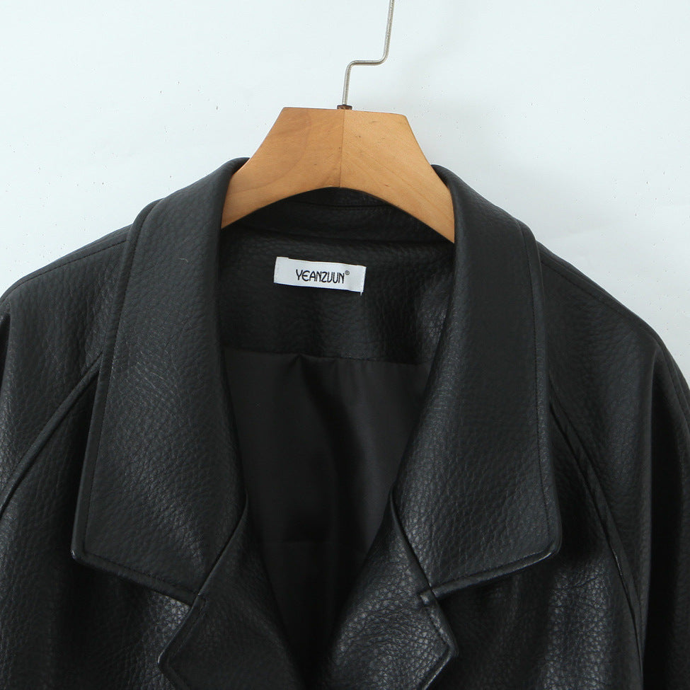 Damen Oversize Lederoptik-Mantel mit strukturierter Oberfläche und weitem Revers Nord Taschen