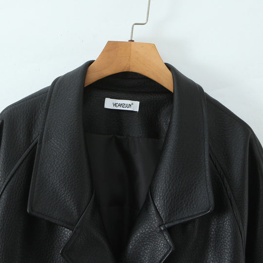 Damen Oversize Lederoptik-Mantel mit strukturierter Oberfläche und weitem Revers Nord Taschen