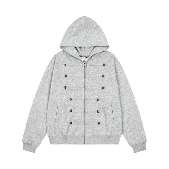 Damen Kapuzen-Sweatjacke mit dekorischer Doppelknopfleiste und Reißverschluss Nord Taschen