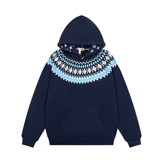 Unisex Oversize Kapuzenpullover mit nordischem Rundpasse-Jacquard, Kängurutasche und Rippbündchen Nord Taschen