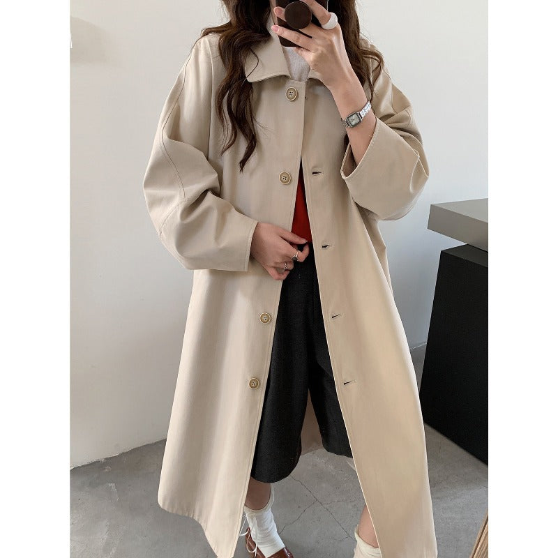 Damen Langer Oversize-Mantel im Trenchstil mit weitem Schnitt und klassischem Revers Nord Taschen