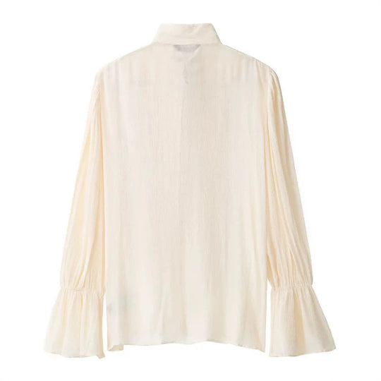Damen Bluse im Military‑Plastron‑Look mit Stehkragen und Plisséeärmeln Nord Taschen