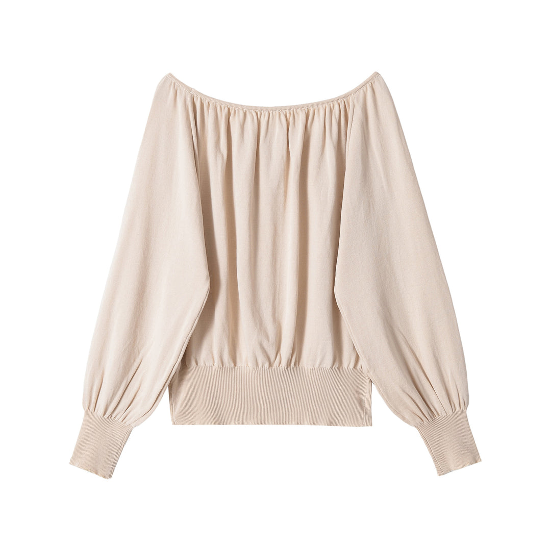 Damen Schulterfreier Strickpullover mit Ballonärmeln und breitem Rippbund Nord Taschen