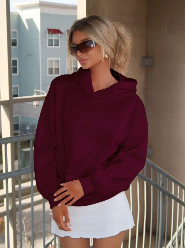 Damen Oversize-Kapuzenpullover aus weichem Baumwollmix mit Rippbündchen Nord Taschen