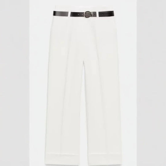 Damen Weite High‑Waist Palazzohose mit vertikalem Streifenmuster und elastischem Bund Nord Taschen