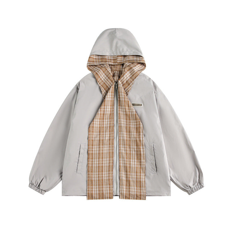 Unisex Zweilagige Kapuzenjacke mit karierter Innenblende und elastischen Bündchen Nord Taschen