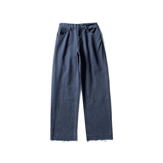 Damen Weite High-Waist Jeanshose mit geradem Bein und rohem Saum Nord Taschen