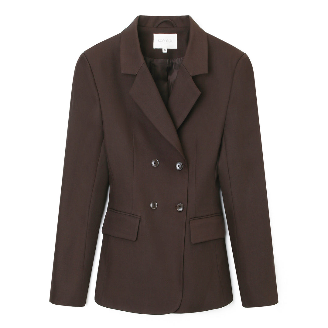 Damen Doppelreihiger taillierter Business‑Blazer mit Pattentaschen und fallendem Revers Nord Taschen