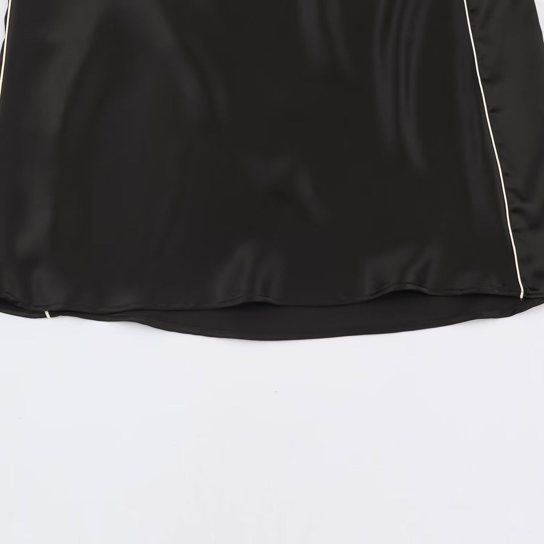 Damen Satin-Midirock mit seitlichem Paspelband und A-Linien-Schnitt Nord Taschen