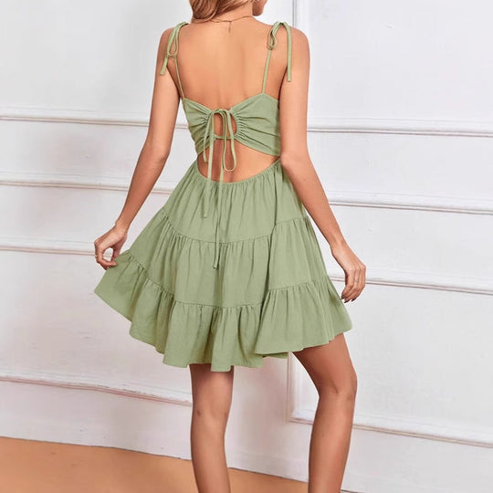 Damen lässiges Trägerkleid mit Volant und verstellbaren Schulterriemen