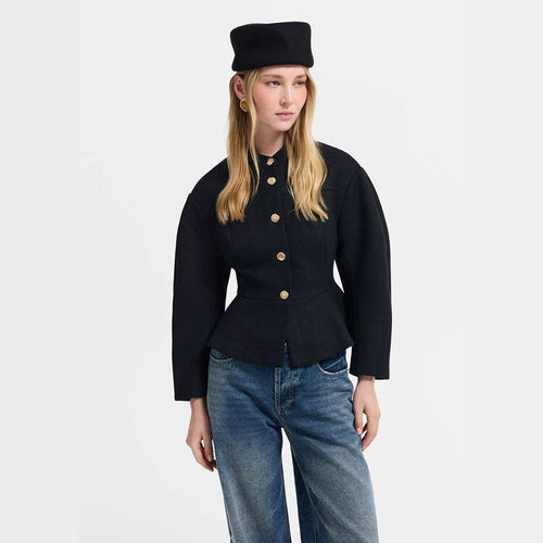 Damen Taillierte Jacke mit Peplum-Saum, strukturierter Webqualität und Zierknöpfen Nord Taschen
