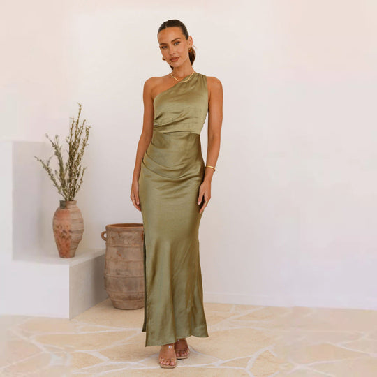 Damen Elegantes Wickelkleid mit asymmetrischem Schnitt und fließendem Satinfall