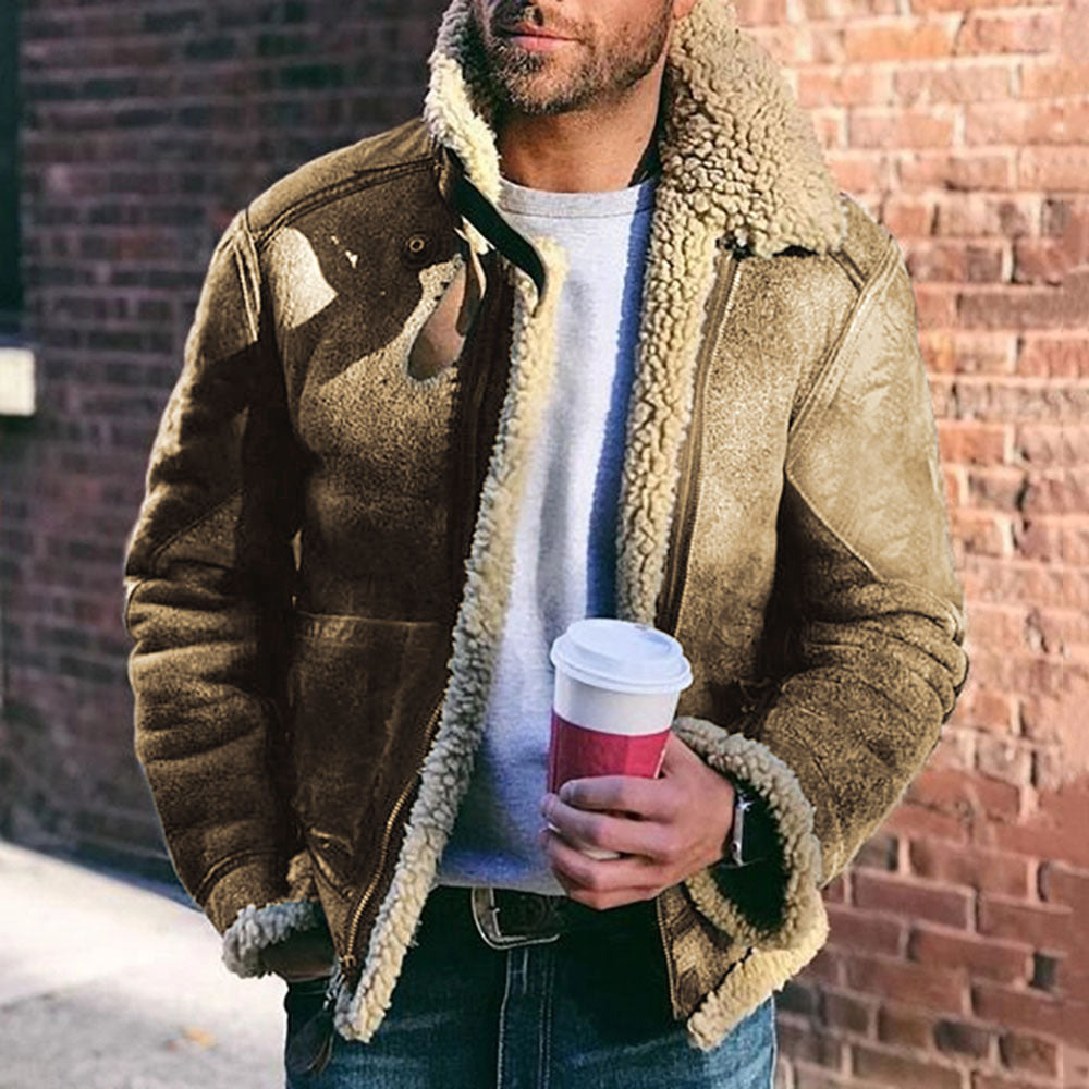 Herren Kurzjacke im Vintage-Shearling-Style mit Reißverschluss und Teddyfutter Nord Taschen