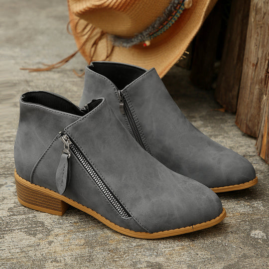 Damen Kurzschaftstiefelette mit seitlichem Reißverschluss und niedrigem Blockabsatz Nord Taschen
