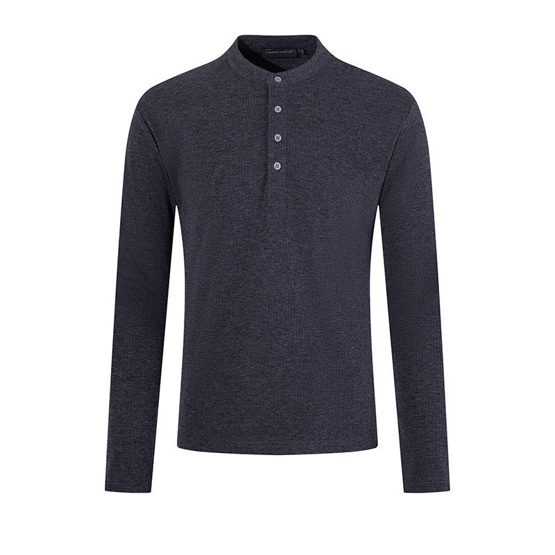 Herren Feinstrick-Langarmshirt mit Stehkragen und Knopfleiste Nord Taschen
