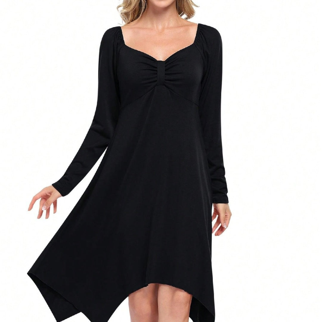 Damen asymmetrisches Longsleeve-Kleid mit gerafftem Bustier, Empire‑Naht und Zipfelsaum Nord Taschen