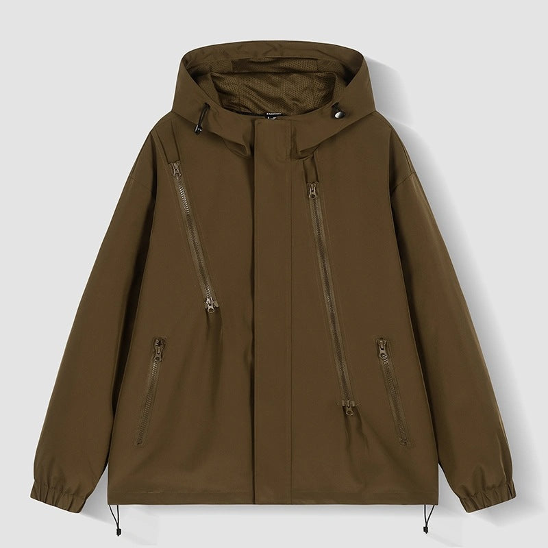Damen Kurze technische Kapuzenjacke mit asymmetrischen Reißverschlüssen & Kordelzug Nord Taschen