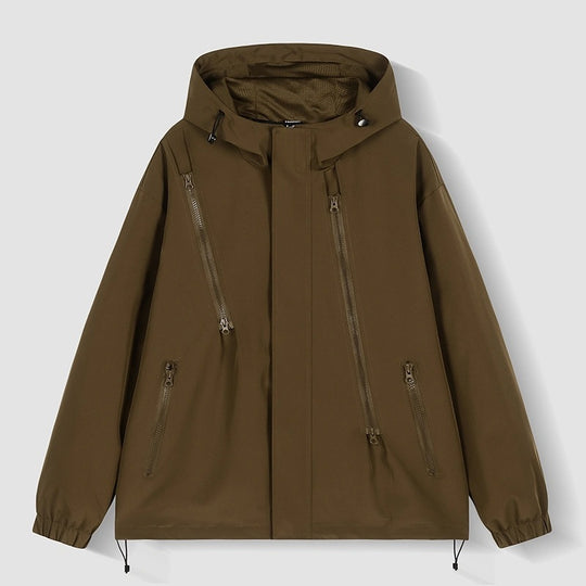 Damen Kurze technische Kapuzenjacke mit asymmetrischen Reißverschlüssen & Kordelzug Nord Taschen