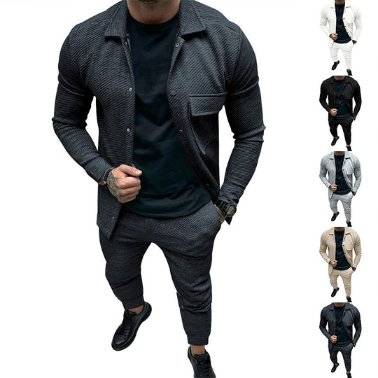 Herren Strukturiertes Jersey-Freizeitset mit Overshirt und Tapered Jogginghose Nord Taschen