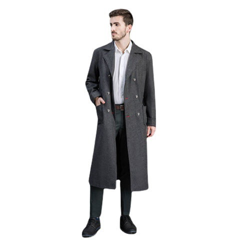Herren Doppelreihiger Wollmantel mit Schalkragen und langer Silhouette Nord Taschen