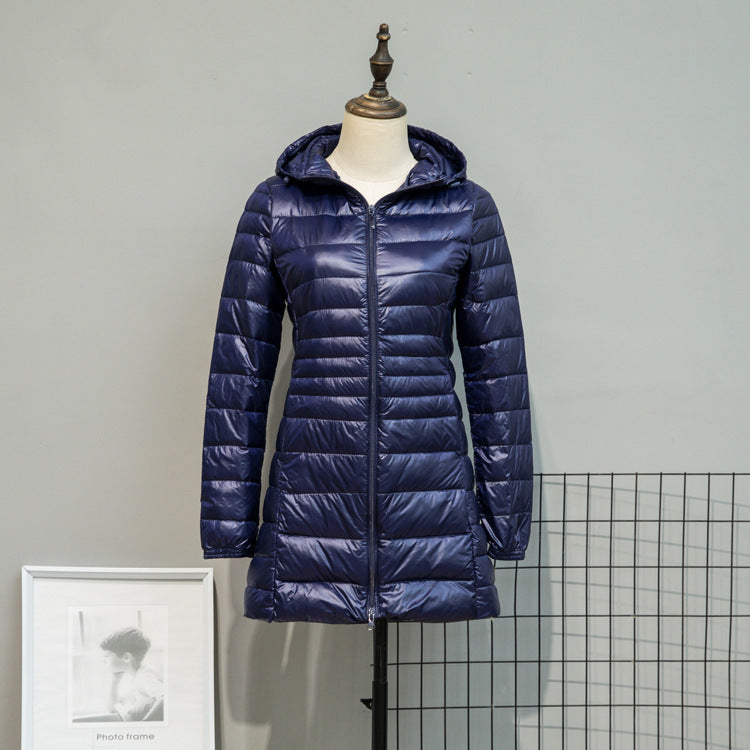 Damen Leicht gesteppte Langjacke mit Kapuze und schlanker Silhouette Nord Taschen