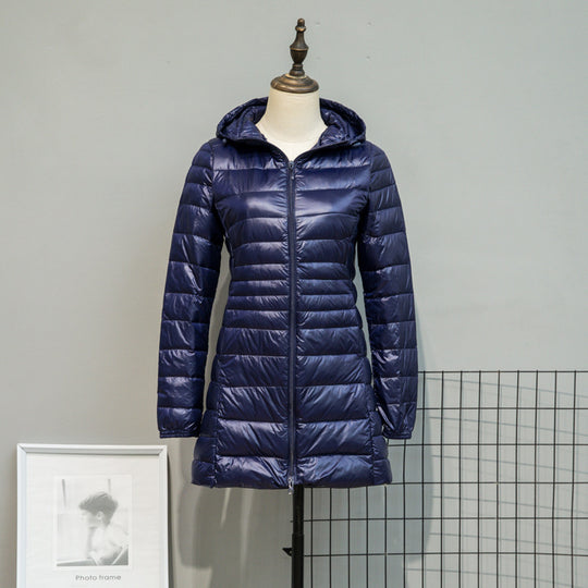 Damen Leicht gesteppte Langjacke mit Kapuze und schlanker Silhouette Nord Taschen