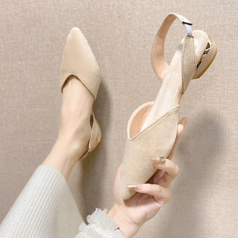 Damen Slingback-Pantoletten aus hochwertigem Wildleder mit feinem Absatz