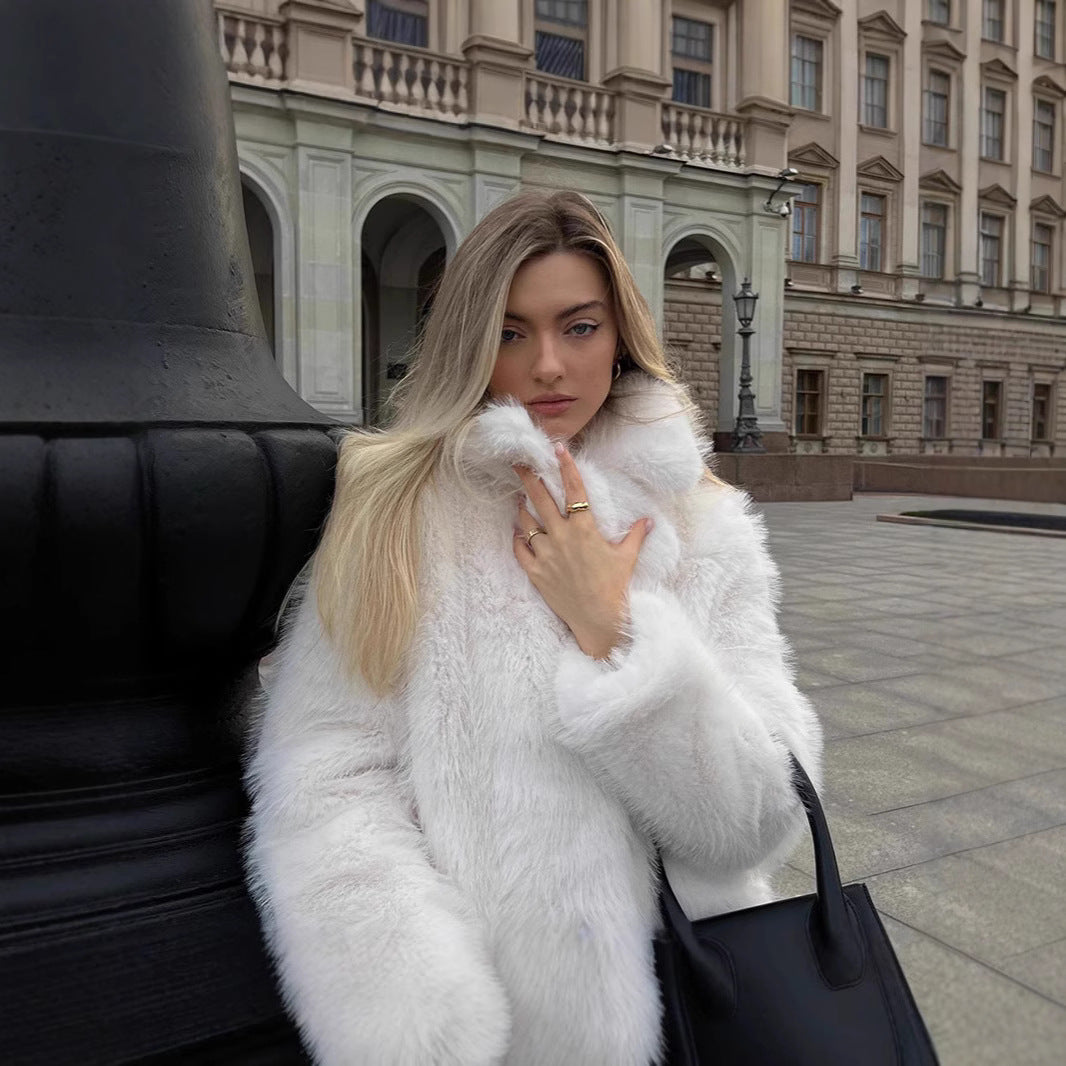 Damen Kurzer Boxy-Faux‑Fur‑Cardigan mit dichtem Hochflor und offener Front Nord Taschen