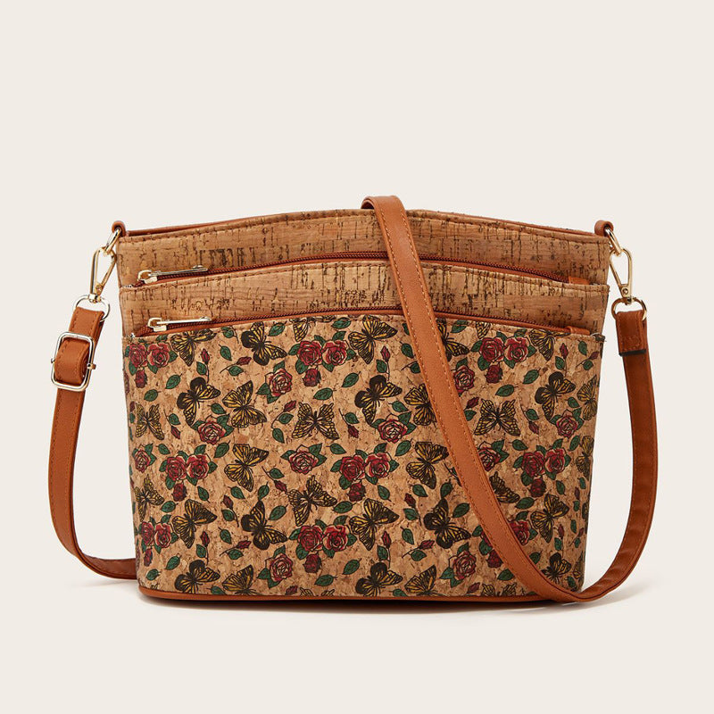 Damen Umhängetasche aus hochwertigem Kork mit floralen Mustern und praktischem Innendesign Nord Taschen
