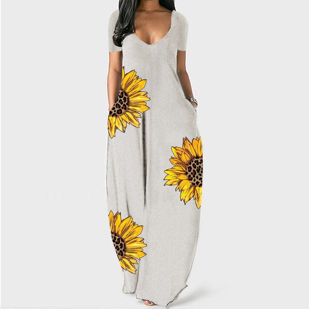 Damen Maxikleid mit floralen Akzenten und praktischen Taschen