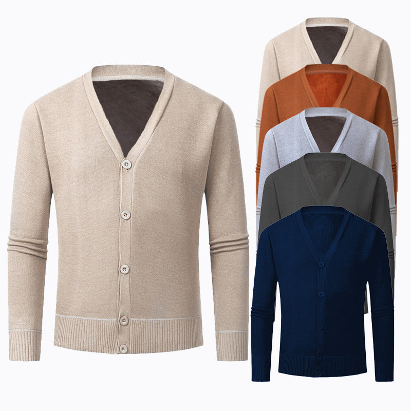 Herren Strickjacke mit V-Ausschnitt und knopflosem Design