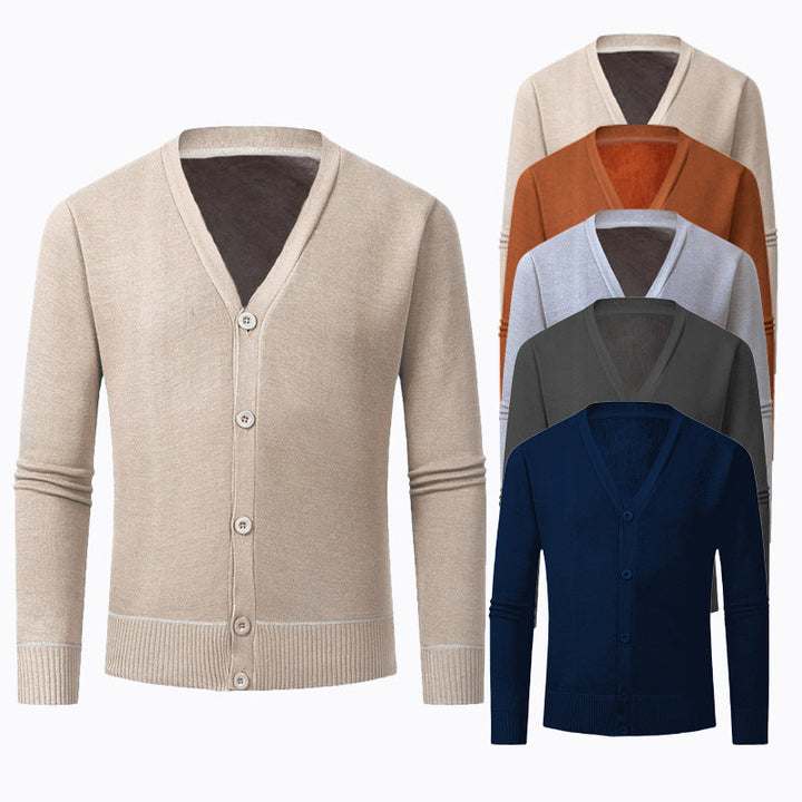 Herren Strickjacke mit V-Ausschnitt und knopflosem Design