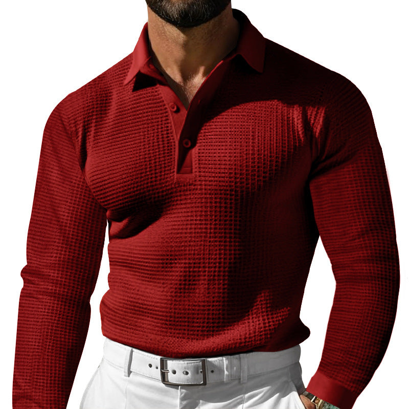 Herren Waffelstruktur-Poloshirt mit Langarm, Slim-Fit und Kentkragen Nord Taschen