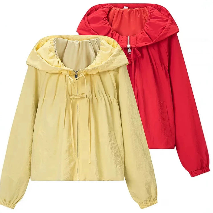 Damen Kurz geschnittene Wollmix-Jacke mit Stehkragen, Reißverschluss und Ballonärmeln Nord Taschen
