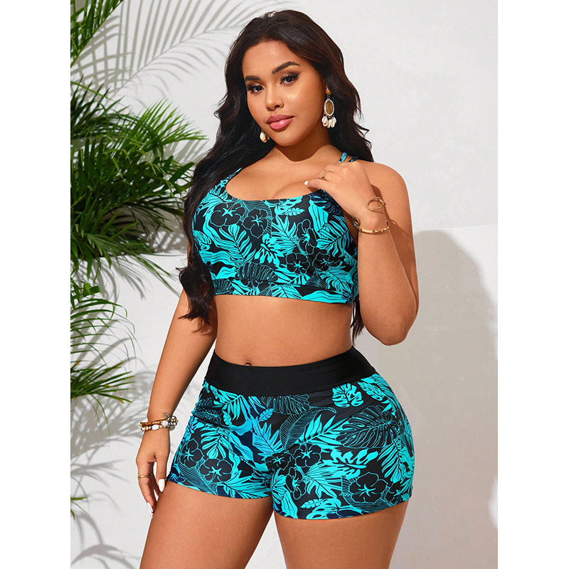 Damen sportliches Tankini-Set mit trendigen Shorts und floralem Muster Nord Taschen