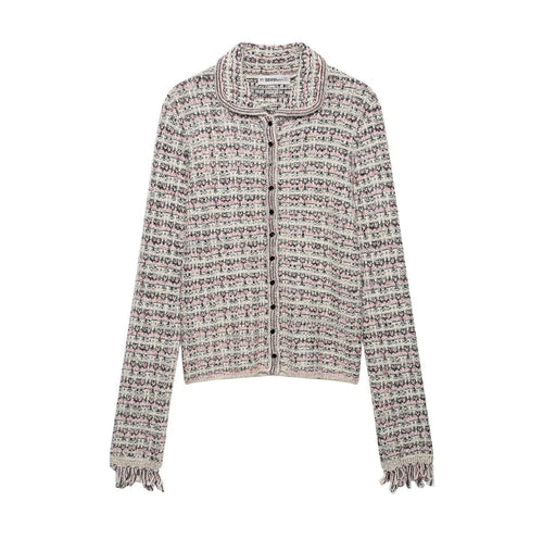 Damen Tweed-Cardigan mit Rundkragen, durchgehender Knopfleiste und Fransenabschlüssen Nord Taschen