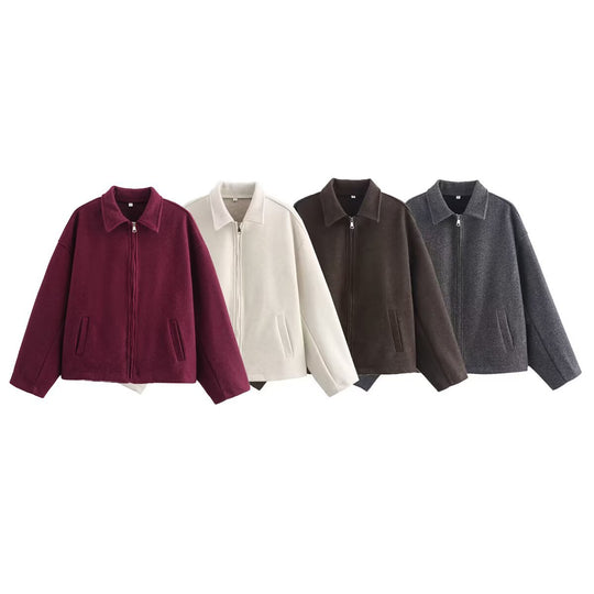 Damen 3100+ lässige kurze Fleece‑Blousonjacke im Boxy‑Cut mit Reißverschluss und Umlegekragen Nord Taschen