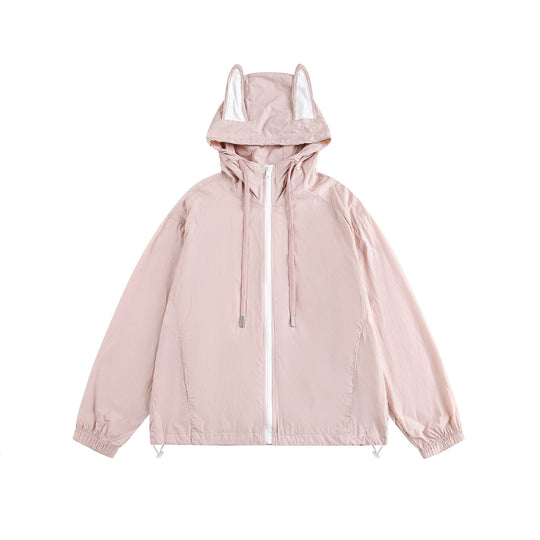 Damen Leichter Kapuzen-Anorak mit Ohrenapplikation und Tunnelzug Nord Taschen