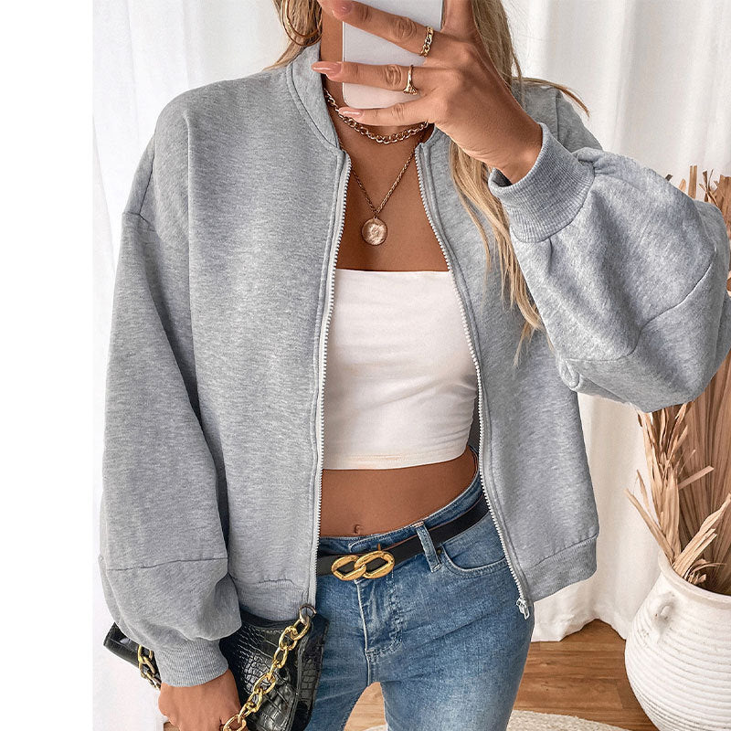 Damen Leichte Oversize-Zipjacke mit Ballonärmeln und Rippbündchen Nord Taschen