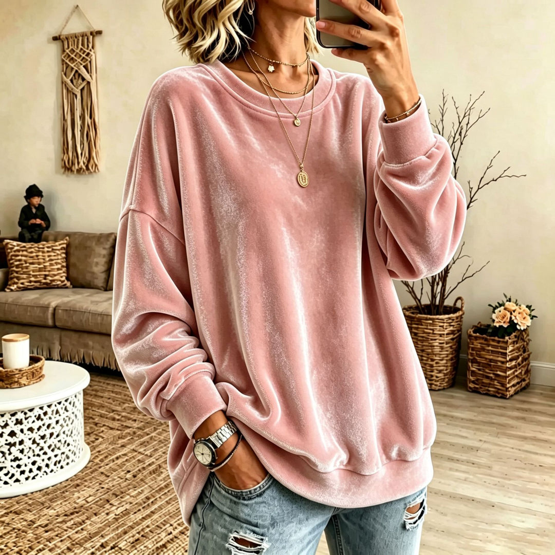 Damen Oversize-Samtpullover mit weitem Schnitt und geripptem Saum Nord Taschen